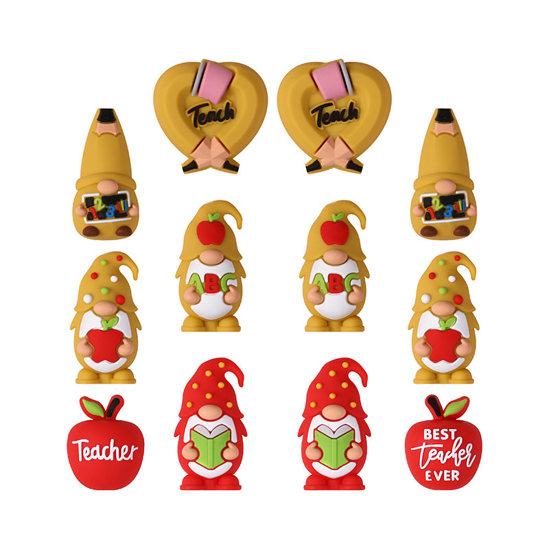 20Pcs Silicone 3D Focal Beads Teacher Series Pencil and Gnome Designs 8