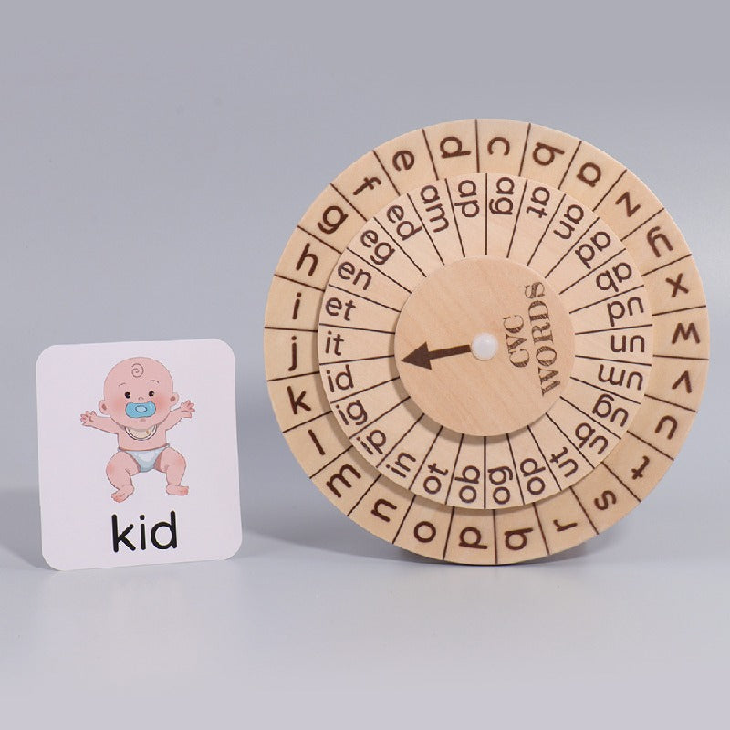 Wooden Montessori Toys Word Game Turntable Educational Toy 3