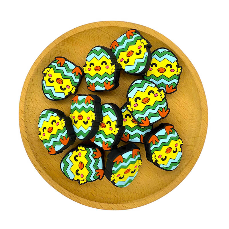 Silicone Focal Beads Easter Teal Eggshell Chick Sitting Pose 2