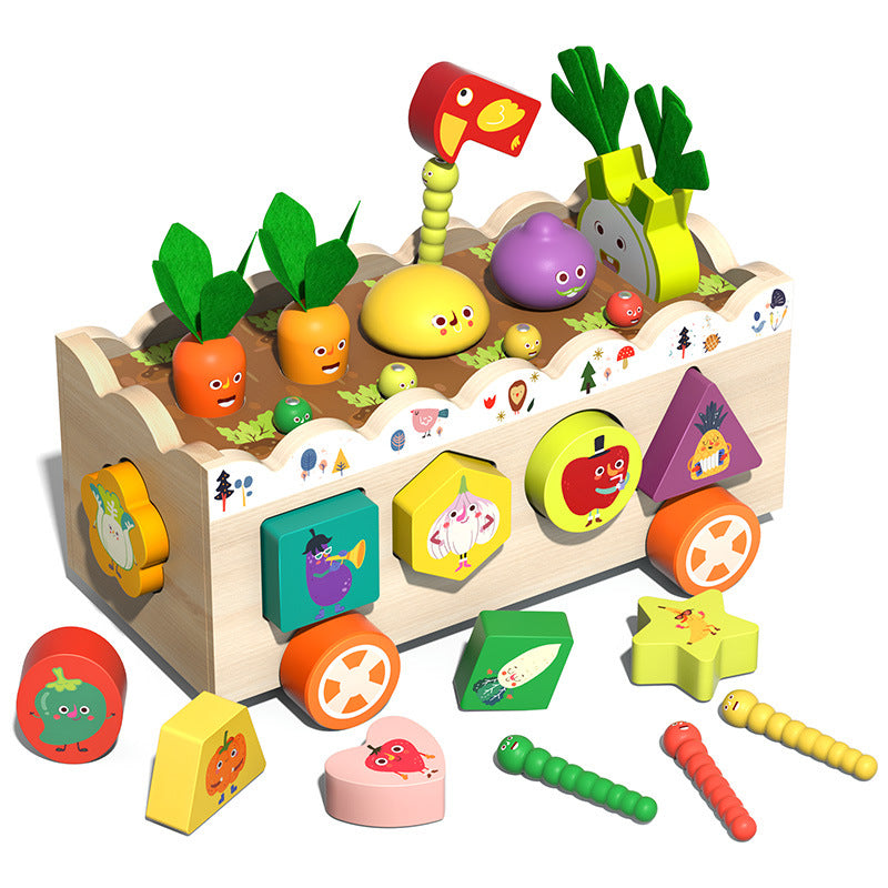 Wooden Montessori Toys Farm Fruit Vegetable Car Educational Toy