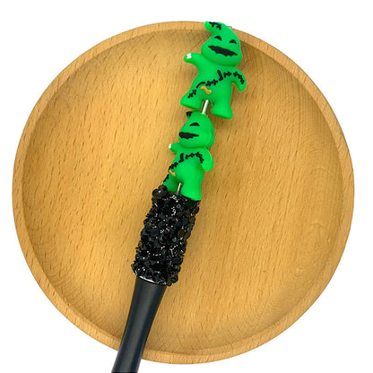 Silicone 3D Focal Beads Green Ghost Shape with Stitch Details 2