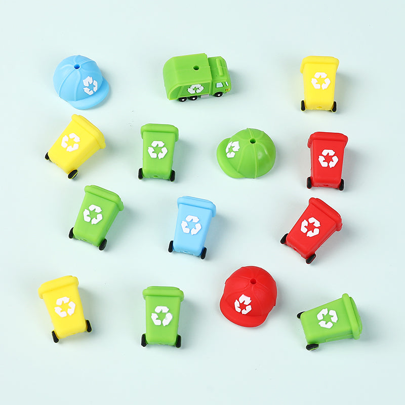 Silicone 3D Focal Beads Sanitation Series Recycling Bin and Cap Designs 5