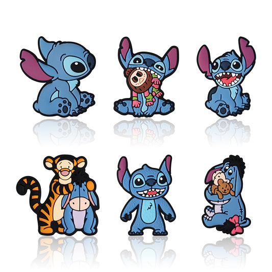 20Pcs Silicone Focal Beads Blue Alien Character Large Ears Sitting Pose and Blue Donkey with Tiger Companion