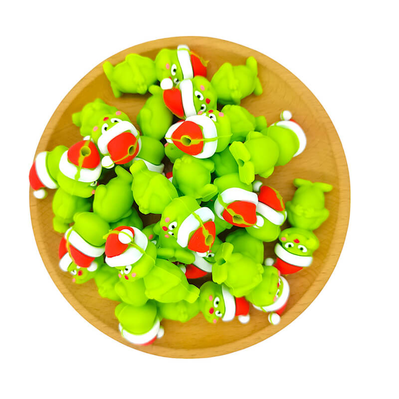 Silicone 3D Focal Beads Christmas Shy Green Monster Front Facing 2