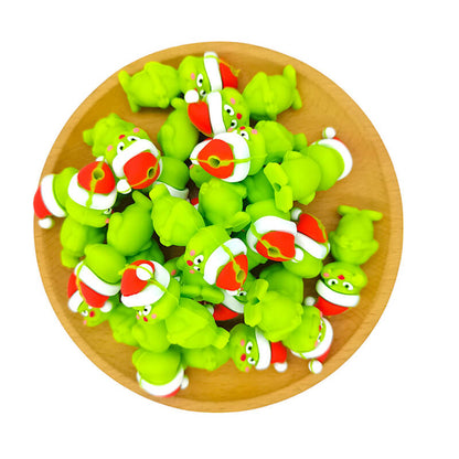 Silicone 3D Focal Beads Christmas Shy Green Monster Front Facing 2