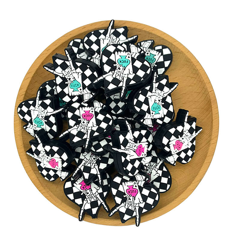 Silicone Focal Beads Checkered Ace Of Spades Hand Gesture Holding Card 4