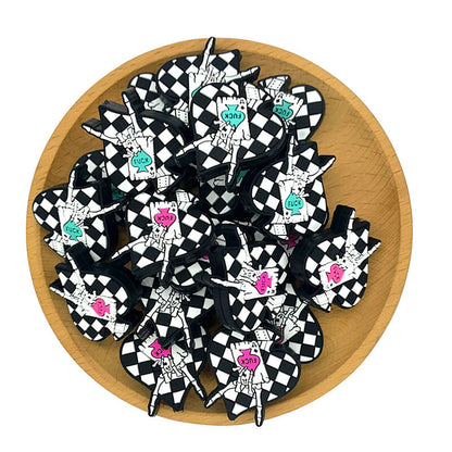 Silicone Focal Beads Checkered Ace Of Spades Hand Gesture Holding Card 4