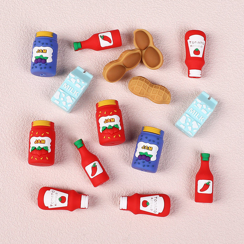 20Pcs Silicone 3D Focal Beads Jam Bottle Milk Carton Chili Sauce Design 4