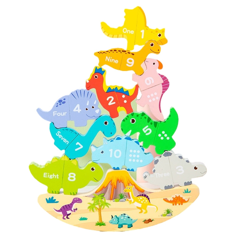 Wooden Building Blocks Cognitive Balance Dinosaur Educational Toy