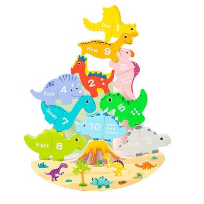 Wooden Building Blocks Cognitive Balance Dinosaur Educational Toy