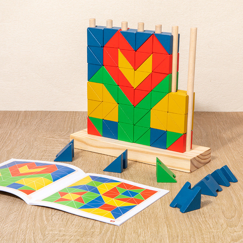 Wooden Montessori Toys Rainbow Triangle Building Blocks Educational 2