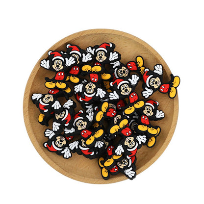 20Pcs Silicone Focal Beads Round Ear Mouse Character with Santa Hat 3