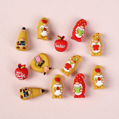 20Pcs Silicone 3D Focal Beads Teacher Series Pencil and Gnome Designs 2
