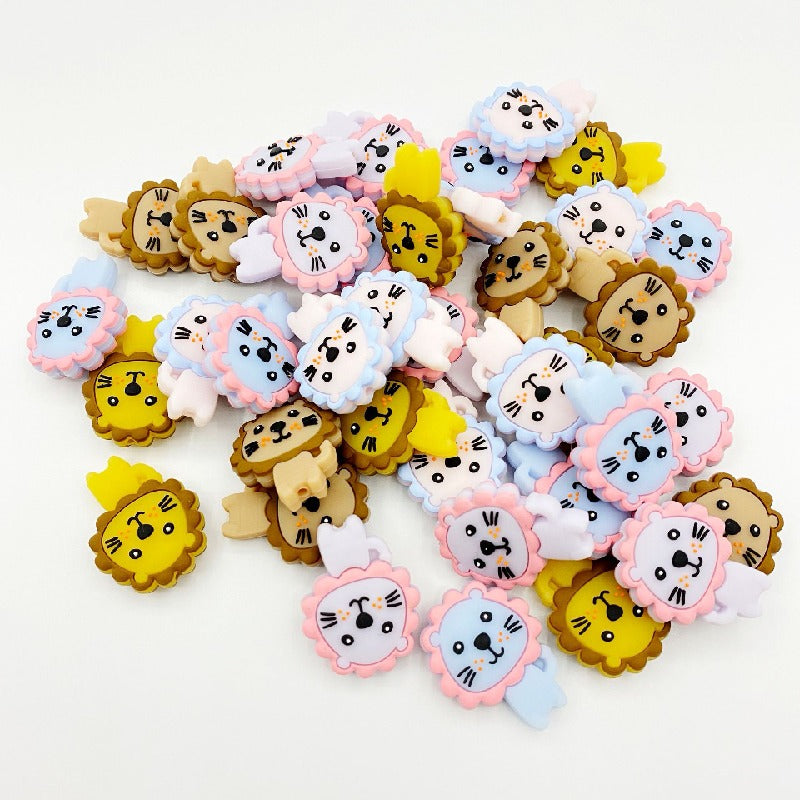 20pcs Silicone Focal Beads Lion Face with Mane Design 3