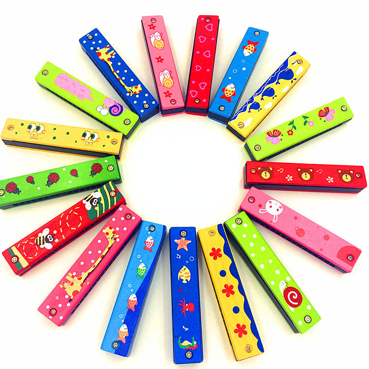 Wooden Double-Row 16-Hole Harmonica Kids Musical Instrument Toy