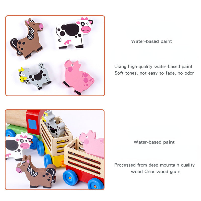 Wooden Kids Musical Instrument Toy Train Animal Transporter 3