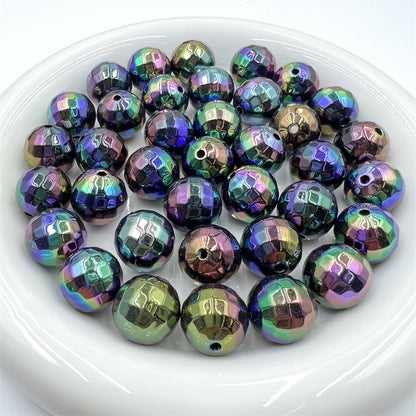 10pcs 16mm UV Finish Acrylic Plaid Round Beads DIY Bracelet Making 13