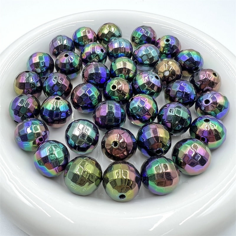10pcs 16mm UV Finish Acrylic Plaid Round Beads DIY Bracelet Making 3
