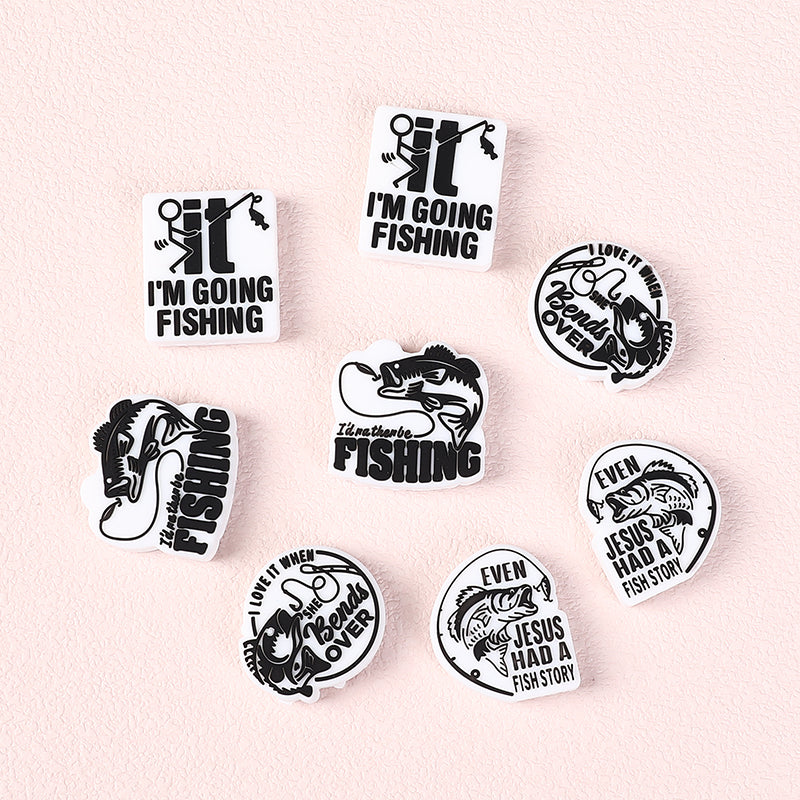 20Pcs Silicone Focal Beads Fishing Theme Printed Text Designs 4