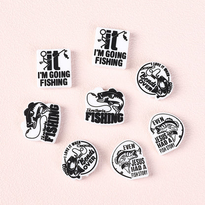 20Pcs Silicone Focal Beads Fishing Theme Printed Text Designs 4