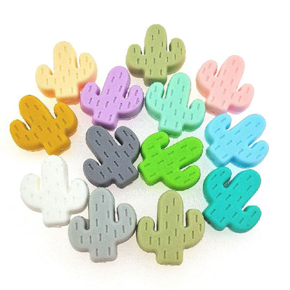 20pcs Silicone Focal Beads Cactus Design Various Colors 3