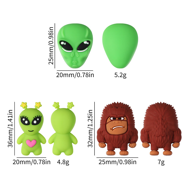 20Pcs Silicone 3D Focal Beads Green Alien Bigfoot Holding Heart 9