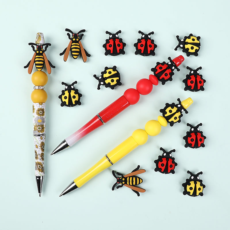 20Pcs Silicone 3D Focal Beads Ladybug Wasp Insect Design 7
