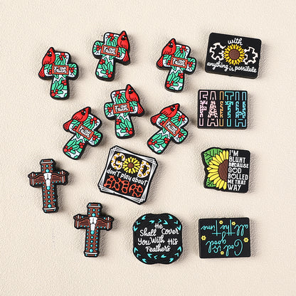 Silicone Focal Beads Jesus Faith Cross With Religious Text Designs 6