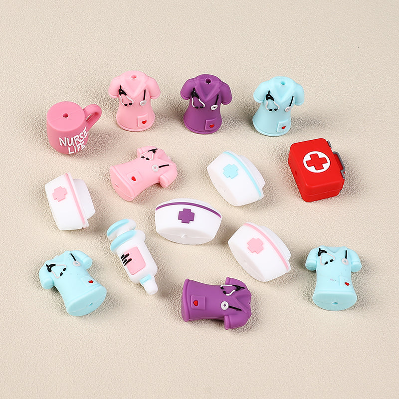 20Pcs Silicone 3D Focal Beads Nurse Series Pink Blue and Purple Uniforms 5