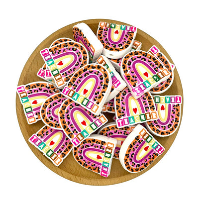 20pcs Silicone Focal Beads Rainbow Teacher With Leopard Print Detail 2