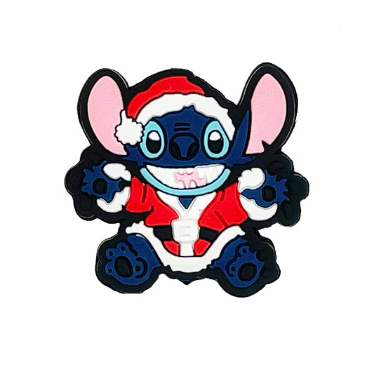 20pcs Silicone Focal Beads Blue Alien Character Large Ears Wearing Santa Outfit