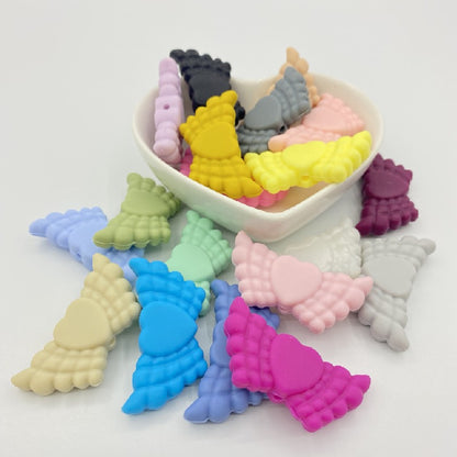 20pcs Silicone Focal Beads Wing Shape with Heart Center 3