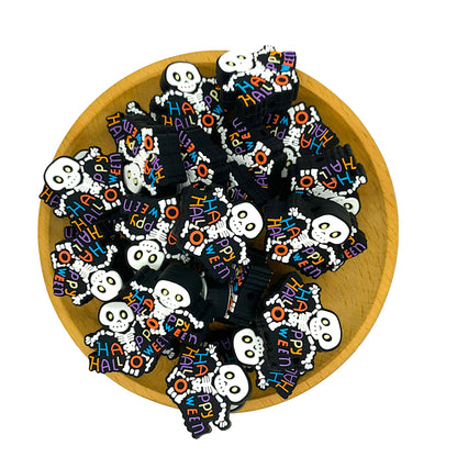 20pcs Silicone Focal Beads Happy Halloween Skeleton with Text 2