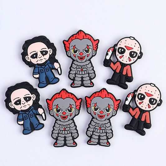 20pcs Silicone Focal Beads Halloween Horror Movie Mask Holding Knife