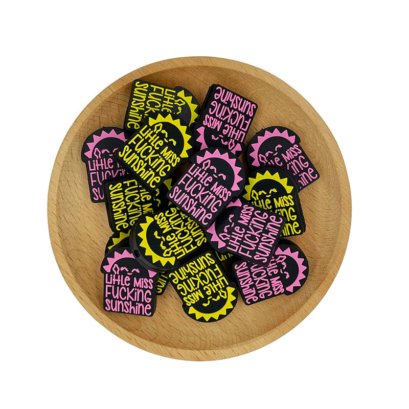 20pcs Silicone Focal Beads Little Miss Sunshine Printed Text Design 4