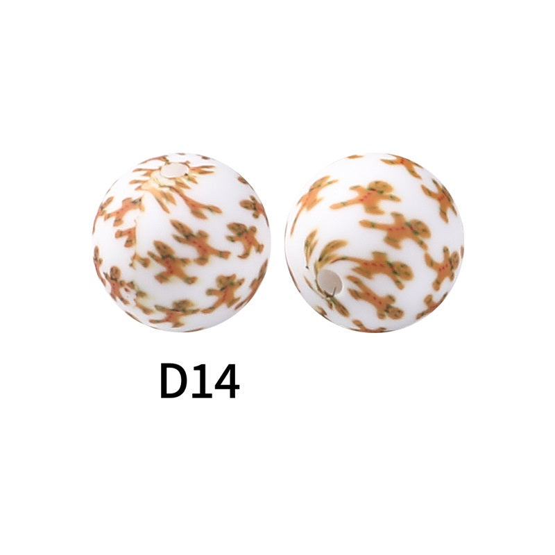 50pcs 15mm Rhombus Printed Silicone Beads Multi Color Design 24