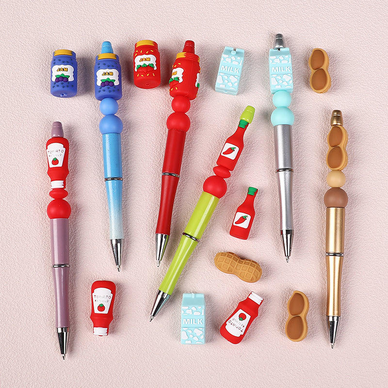 20Pcs Silicone 3D Focal Beads Jam Bottle Milk Carton Chili Sauce Design 6