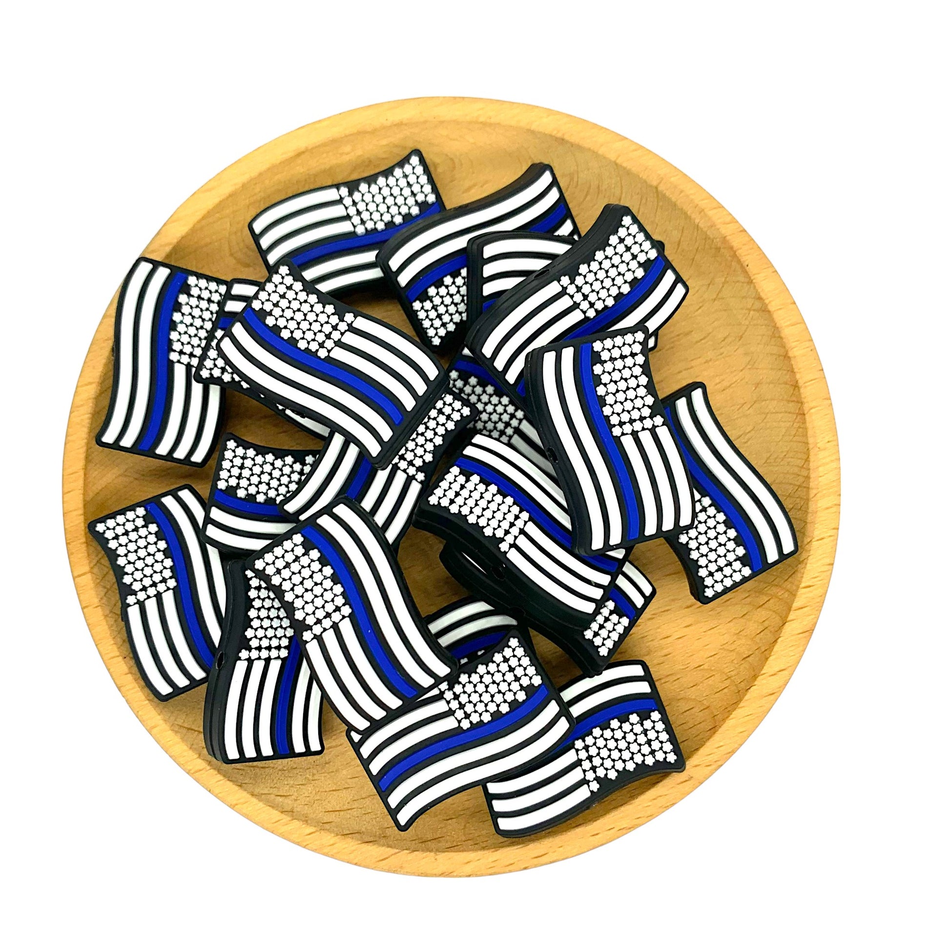 20pcs Silicone Focal Beads Thin Blue Line Flag Wavy Stripes 2