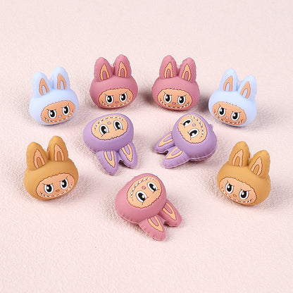 20Pcs Silicone 3D Focal Beads Bunny Character Face with Long Ears 3