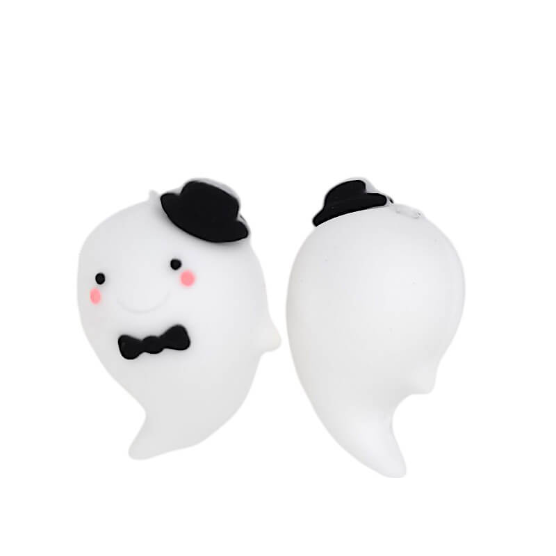 Silicone 3D Focal Beads Ghost Wearing Top Hat and Bow Tie