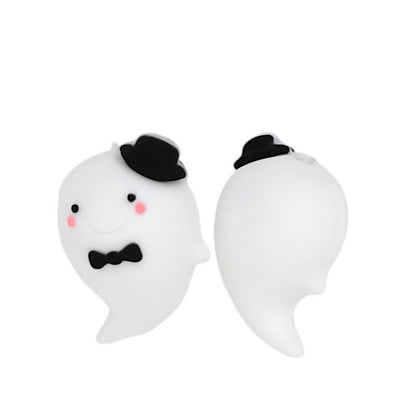 Silicone 3D Focal Beads Ghost Wearing Top Hat and Bow Tie