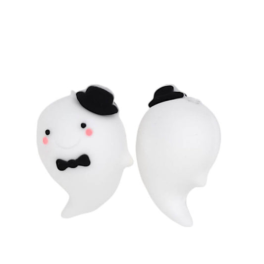 Silicone 3D Focal Beads Ghost Wearing Top Hat and Bow Tie