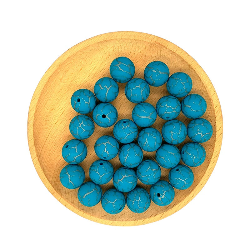 50pcs 15mm Printed Crackle Silicone Beads Colorful Design 18