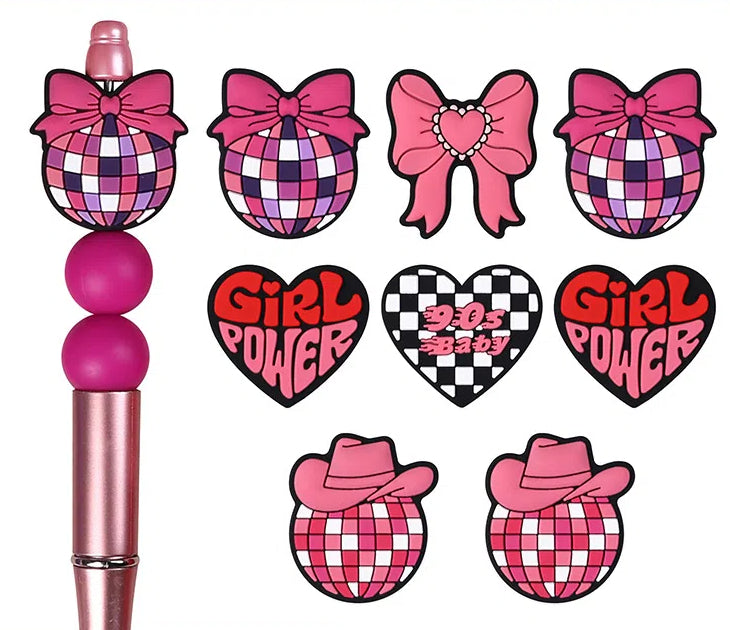 20Pcs Silicone Focal Beads Cartoon Love Pink Series With Bow and Heart Details 2