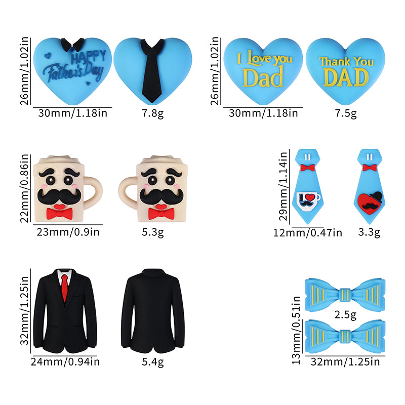 20Pcs Silicone 3D Focal Beads Father's Day Heart Tie Bow Designs 6