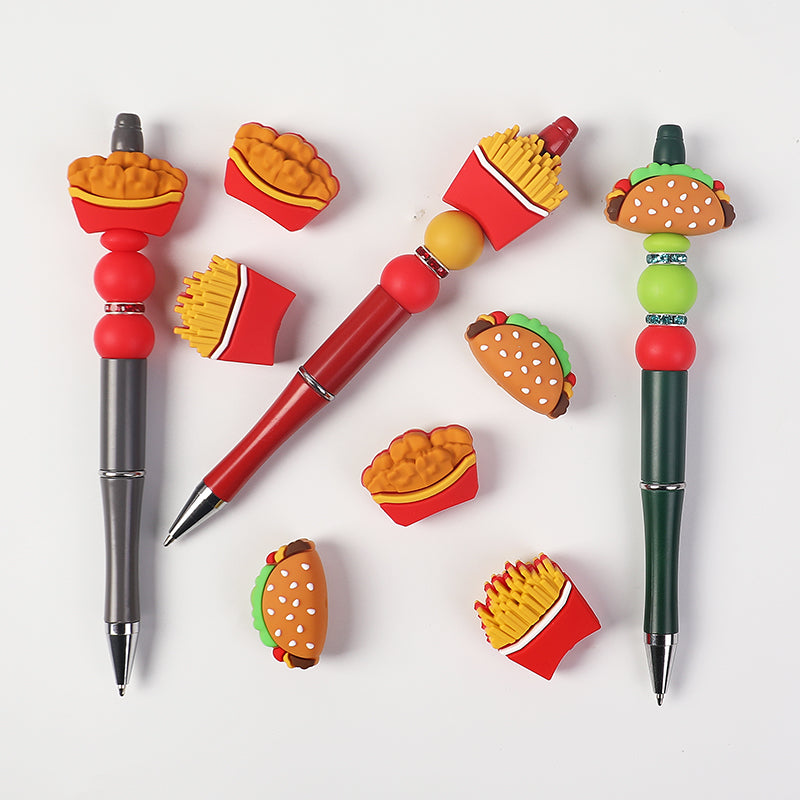 20Pcs Silicone 3D Focal Beads Fast Food Chicken Nuggets French Fries Taco 11