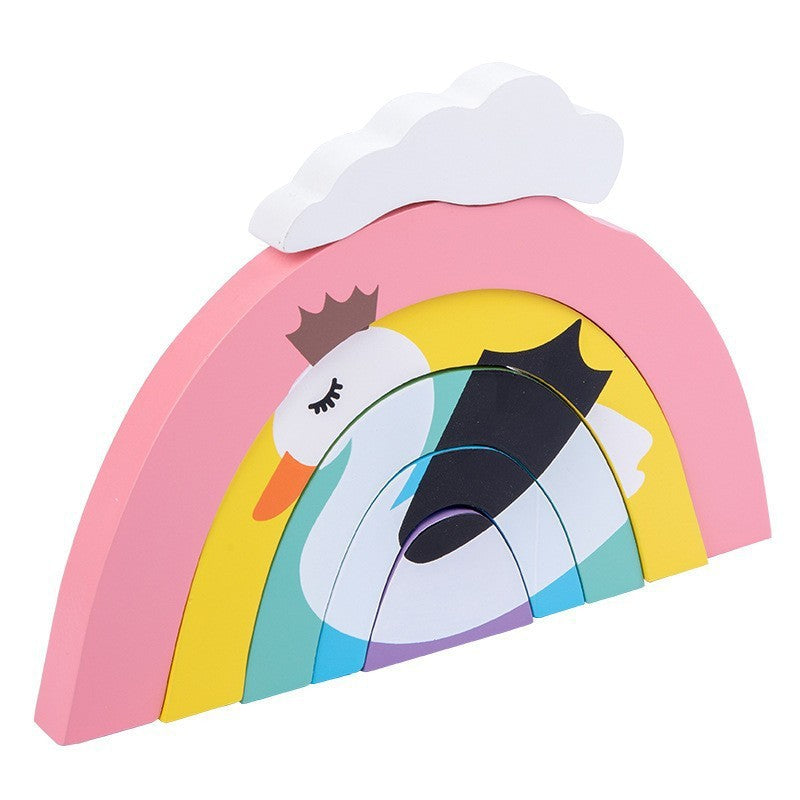 Wooden Rainbow Stacking Blocks Building Blocks Educational Toy 12pcs 15