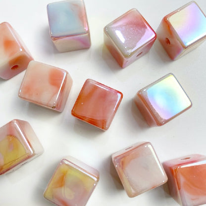 50pcs 14mm UV Finish Gradient Cube Acrylic Beads Jewelry Making 12