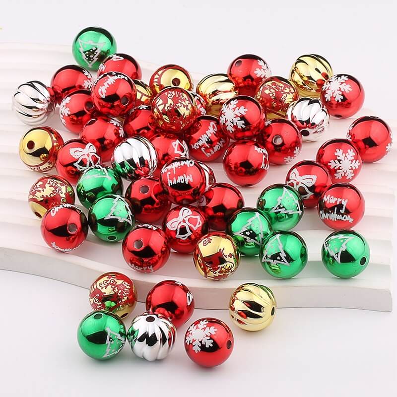 16mm Christmas Printed Acrylic Round Pumpkin Beads Holiday Craft