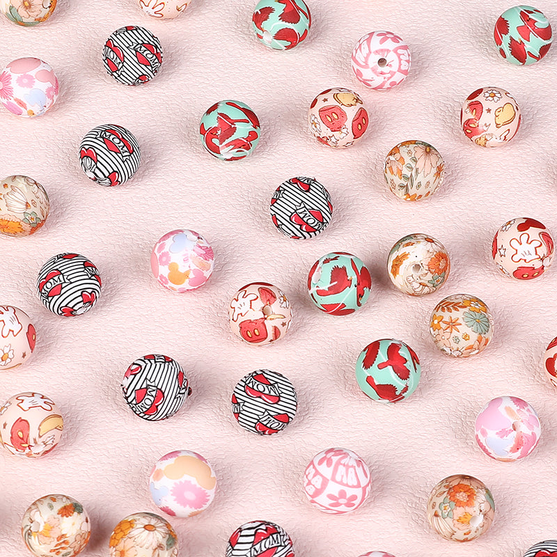 50pcs 15mm Rhombus Printed Silicone Beads Colorful Design 6